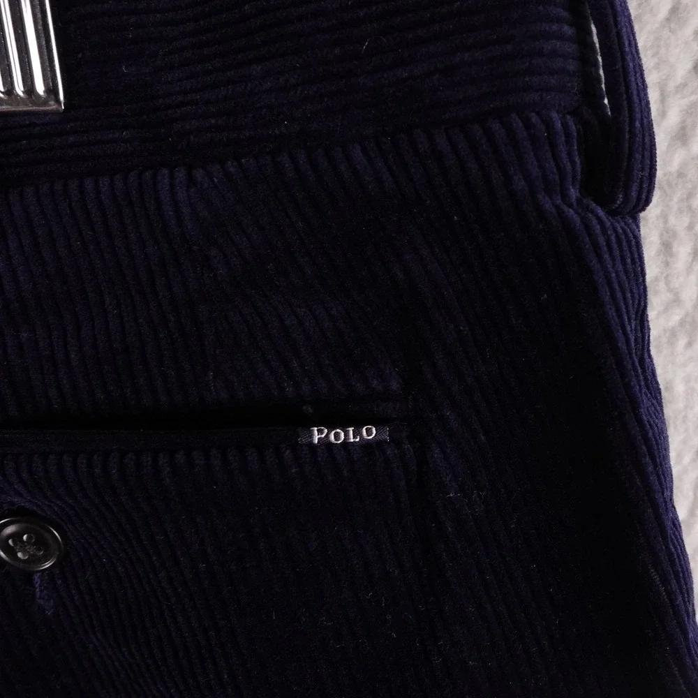 Polo Ralph Lauren Mens Classic Fit Navy Blue Corduroy Pants 35x32 Stretch Cotton